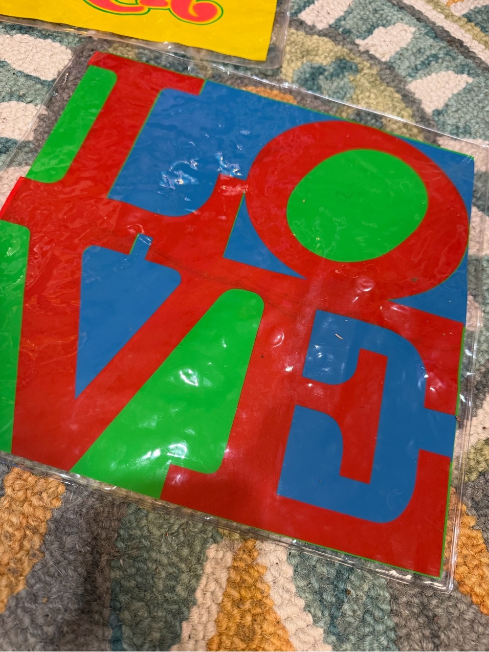 Vtg LOVE inflatable pillow- Red, Blue & Green